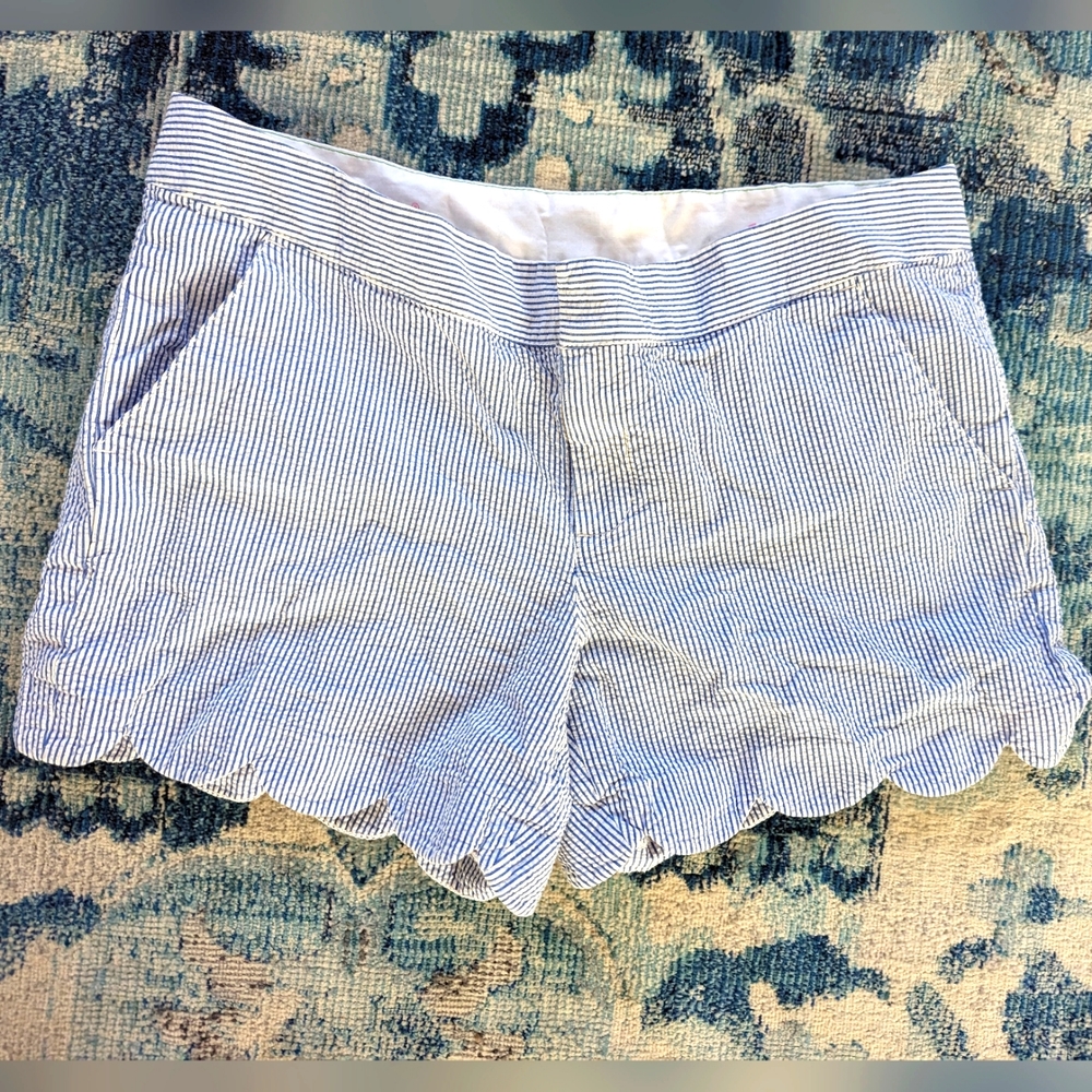 Lilly Pulitzer Light Blue & White Pinstripe Scalloped Hem Skort